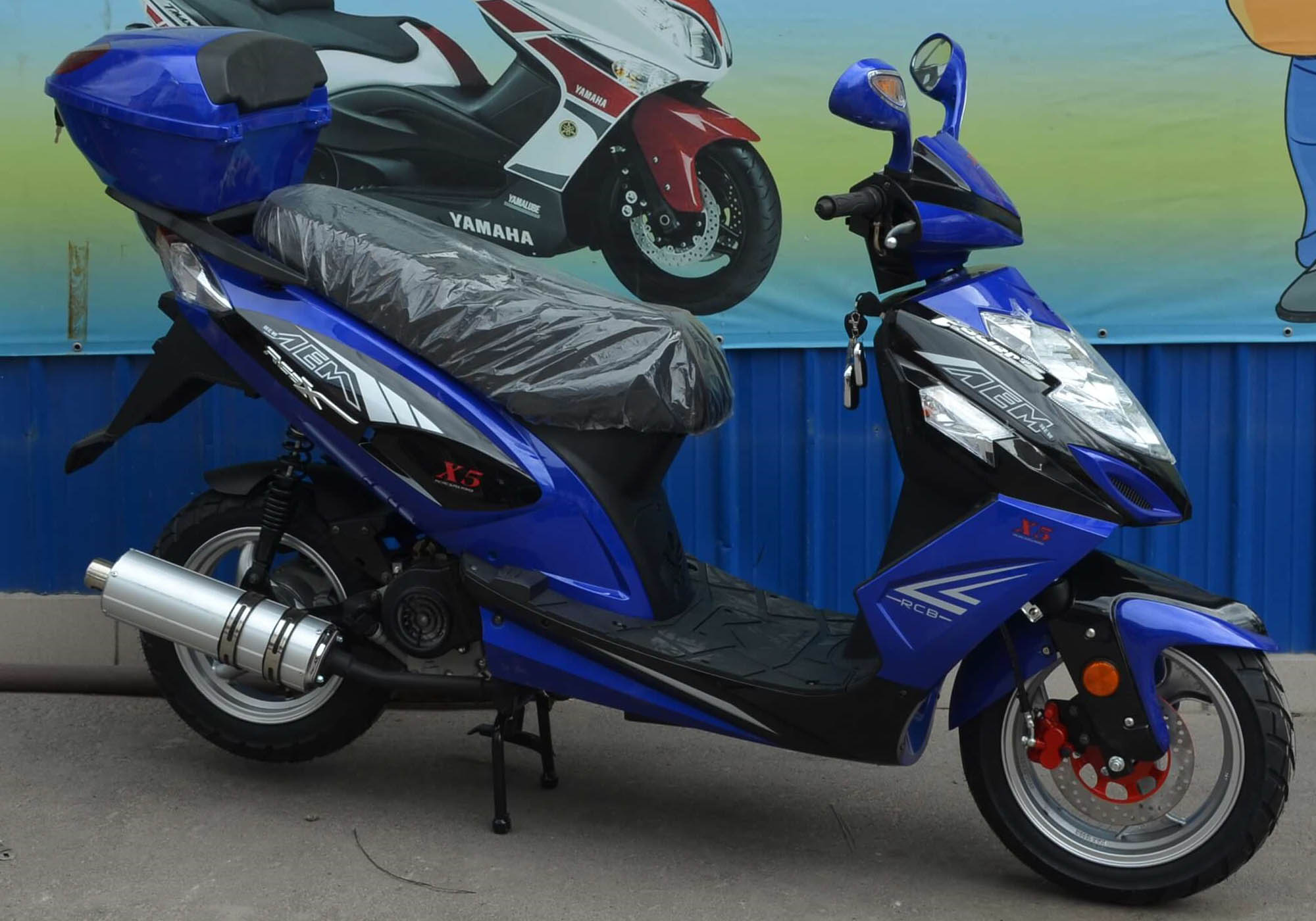 Скутер VS50QT-3 X5 цвет синий вид справа спереди купить по низкой цене